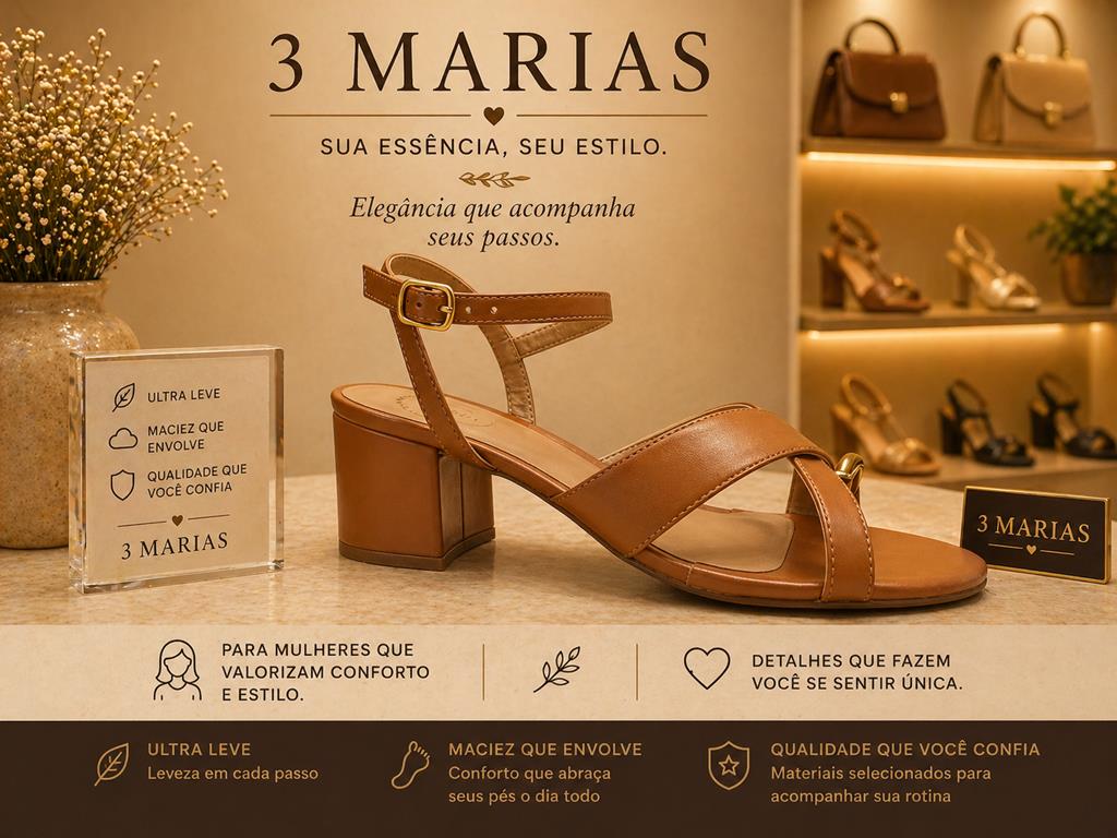 Sandália Salto Bloco - 3 Marias